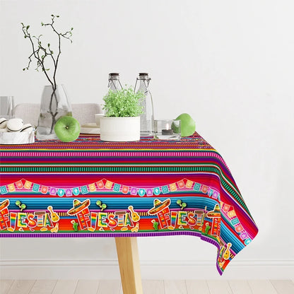 Mexican Stripes Plastic Tablecloth Holiday Party Decor Day of The Dead Waterproof Rectangle Tablecloth Mexican Fiesta Decoration