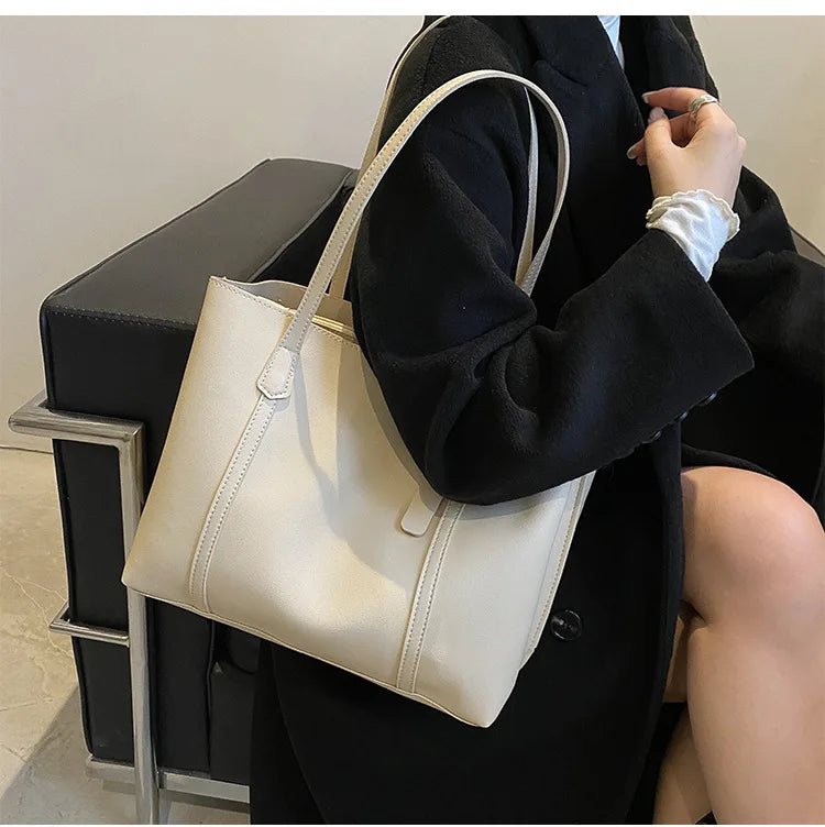 Large Capacity Women's Bag, New Soft Leather Tote Bag, Casual and Versatile Single Shoulder Bags for Woman Korean Style Handbags