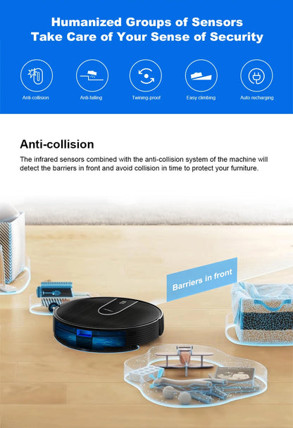 Robot Vacuum Cleaner LIECTROUX N7S-U,Smart Mapping,WiFi App,6KPa,5200MAH ,Brushless Motor,Ideal for Pet Hair
