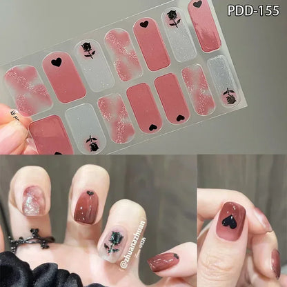 1PC Gel Nail Sticker Patch Slider Flower Gradient Color Back Glue Full Cover Waterproof Gel Nail Sticker UV Lamp Curing Manicur