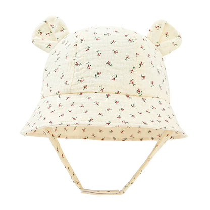 Baby Cotton Sun Hat New Children Outdoor Rabbit Ear Beach Caps Boy Girl Print Panama Hat Unisex Beach Bucket Hat For 3-12 Months