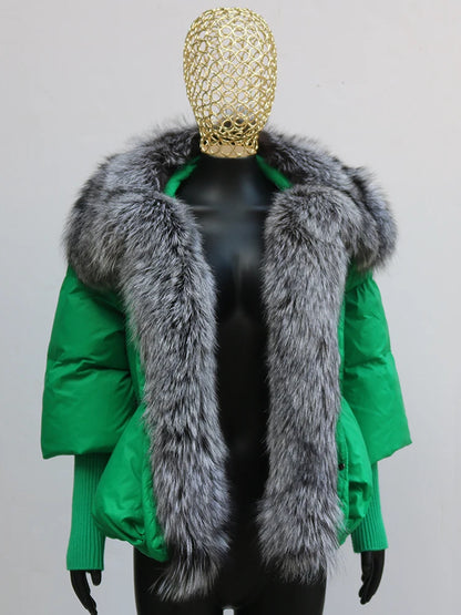 Oversized Winter Warm Real Fox Fur Collar Black Down Coat Women Puffer Outerwear Jackets 2024 Autumn Winter