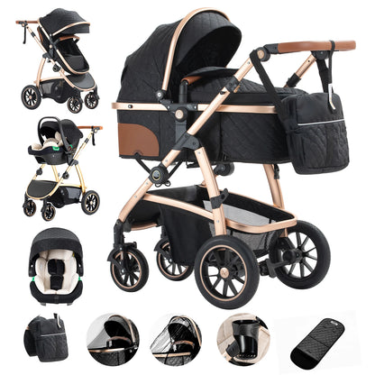 Baby Stroller 3 in 1 Easy Folding Multifunctional Stroller Travel Portable Baby Carriage Safety Seat EU Standard Aluminum Frame