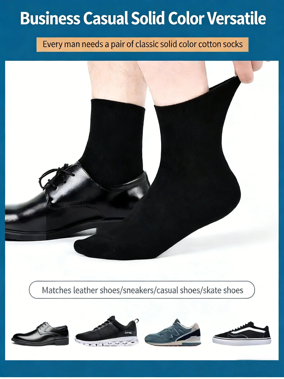 5 pairs of men's mid-calf socks, pure cotton sweat-absorbing odor-resistant autumn/winter business socks for all seasons