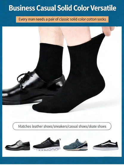 5 pairs of men's mid-calf socks, pure cotton sweat-absorbing odor-resistant autumn/winter business socks for all seasons