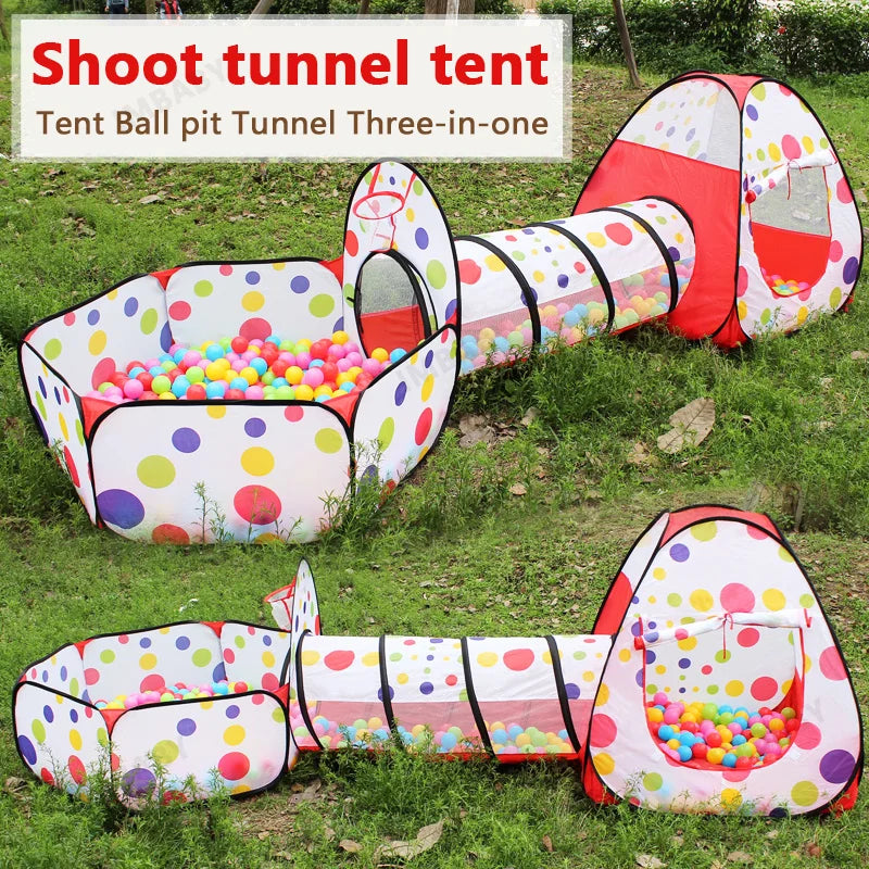 Senior 3-in-1 Foldable Baby Playground Children's Game Tent Baby Ball Fence with Crawling Tunnel Basketball Frame Children Gifts