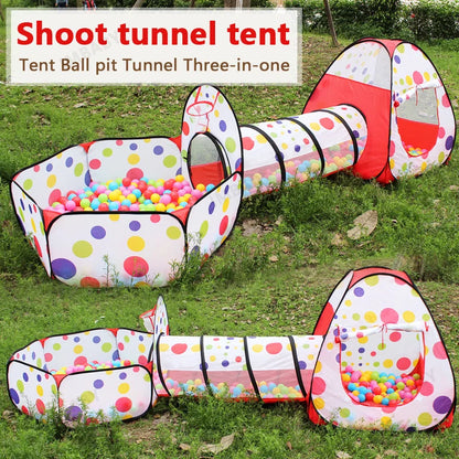 Senior 3-in-1 Foldable Baby Playground Children's Game Tent Baby Ball Fence with Crawling Tunnel Basketball Frame Children Gifts