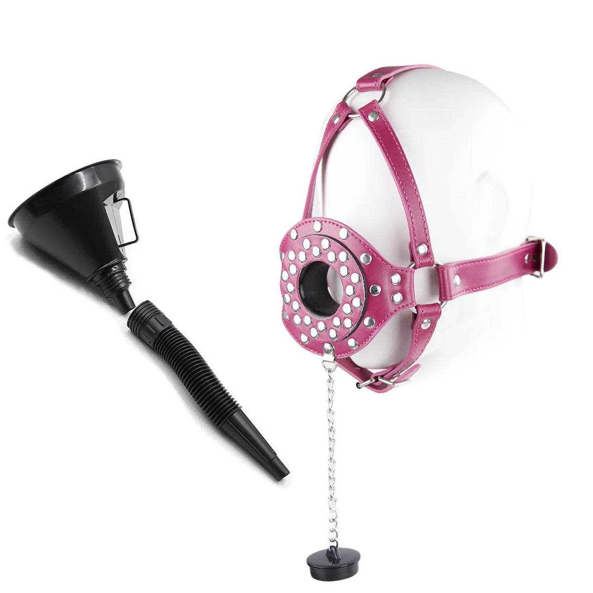 Fetish Toilet Funnel Open Mouth Gag Mask Hood PU Leather BDSM Funnel Oral Enema Drool Plug Gag Head Harness Bondage Adult Game