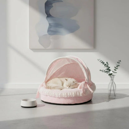 Princess Design Feline Bed Breathable Semi Enclosed Pet Bed Cradle Pet Nest Soft Lace Trim for Cats
