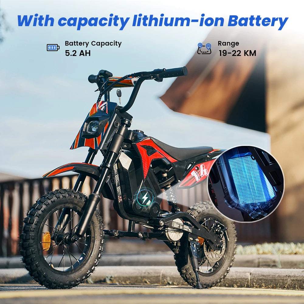 A14 Kids E-Moto Toy 500W Motor 22km Range 36V5.2Ah Battery 3 Speeds(27km/h) Dual Brakes Shock Absorbers Lights for Outdoor Fun