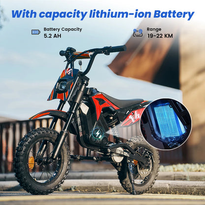 A14 Kids E-Moto Toy 500W Motor 22km Range 36V5.2Ah Battery 3 Speeds(27km/h) Dual Brakes Shock Absorbers Lights for Outdoor Fun