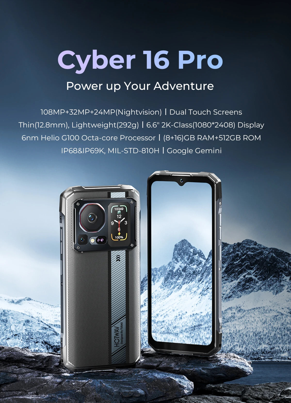 HOTWAV Cyber 16 Pro Rugged Smartphone G100 Octa-core Android 15 Mobile Phone 108MP 6.6'' FHD+ 2K 8GB 512GB 6280mAh Cellphone