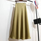 Botvotee Elegant Satin Long Skirt for Women Spring Summer 2025 Office Ladies Korean Style Loose Elastic Band Midi Skirts