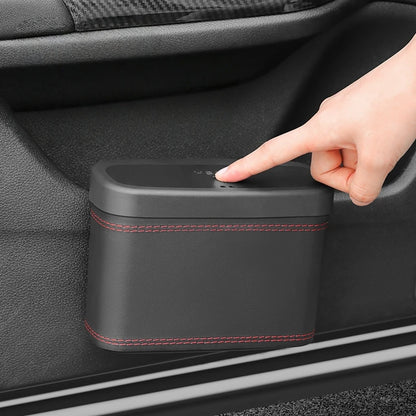 Multi-functional Car Press-down Storage Box PU Leather Vehicle Trash Can, Seat Back and Door Hanging Storage Box, Press-down