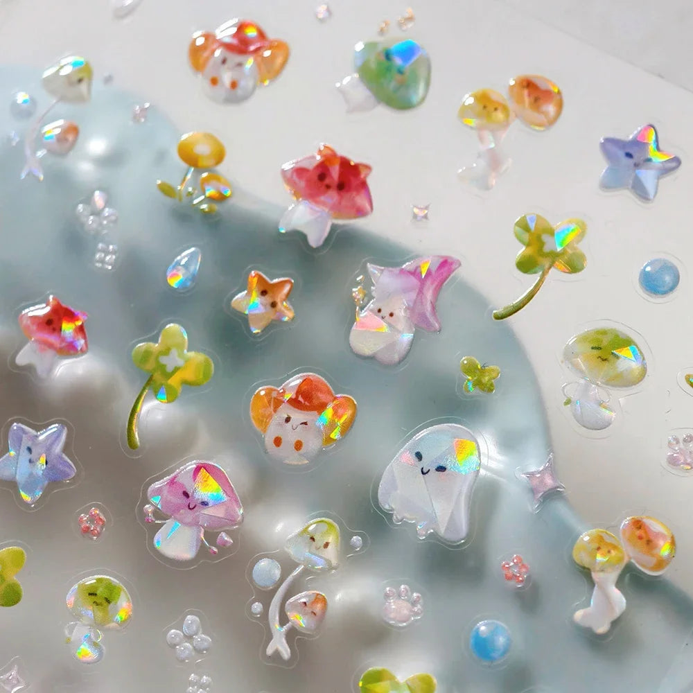 Colorful 5D Happy Birthday Nail Art Sticker Cake Candle Numbers Musical Note Cute Bear Stars Cherry Self Adhesive Manicure Decal