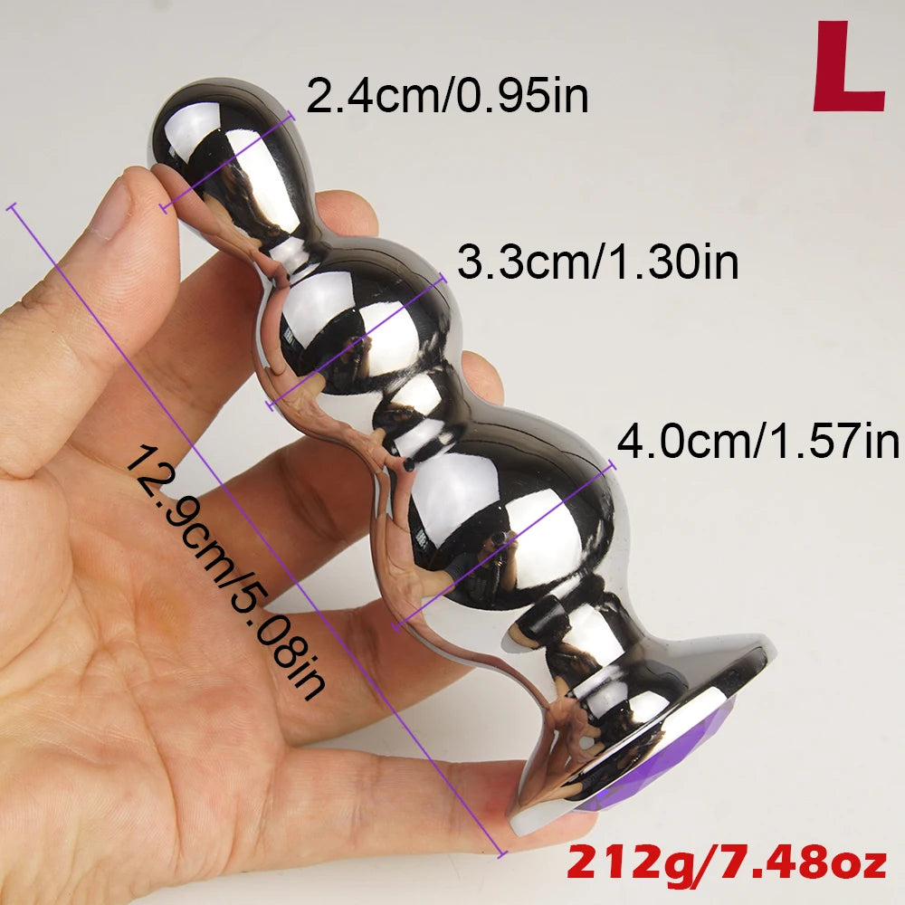 Metal 3 Graduated Anal Beads Sex Toys Butt Plugs,Expand Sphincter,Hit Prostate,Analplug Buttplug With Crystal Base