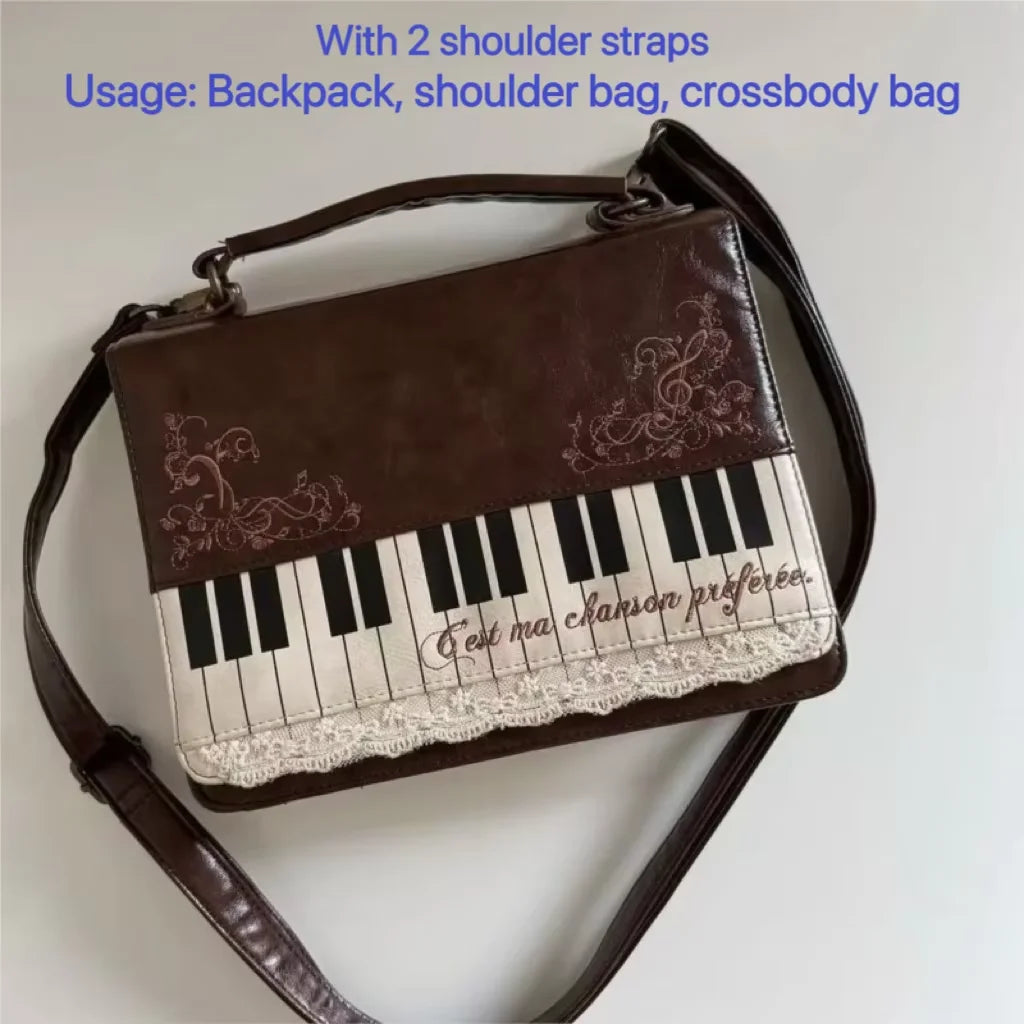 New Vintage Piano Shoulder Bag Womens Brown Crossbody Bag Y2k Girls Transparent Ita Bag Personalized Backpack Aesthetic Handbags