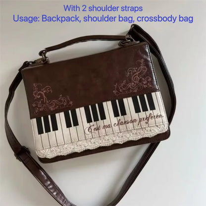 New Vintage Piano Shoulder Bag Womens Brown Crossbody Bag Y2k Girls Transparent Ita Bag Personalized Backpack Aesthetic Handbags
