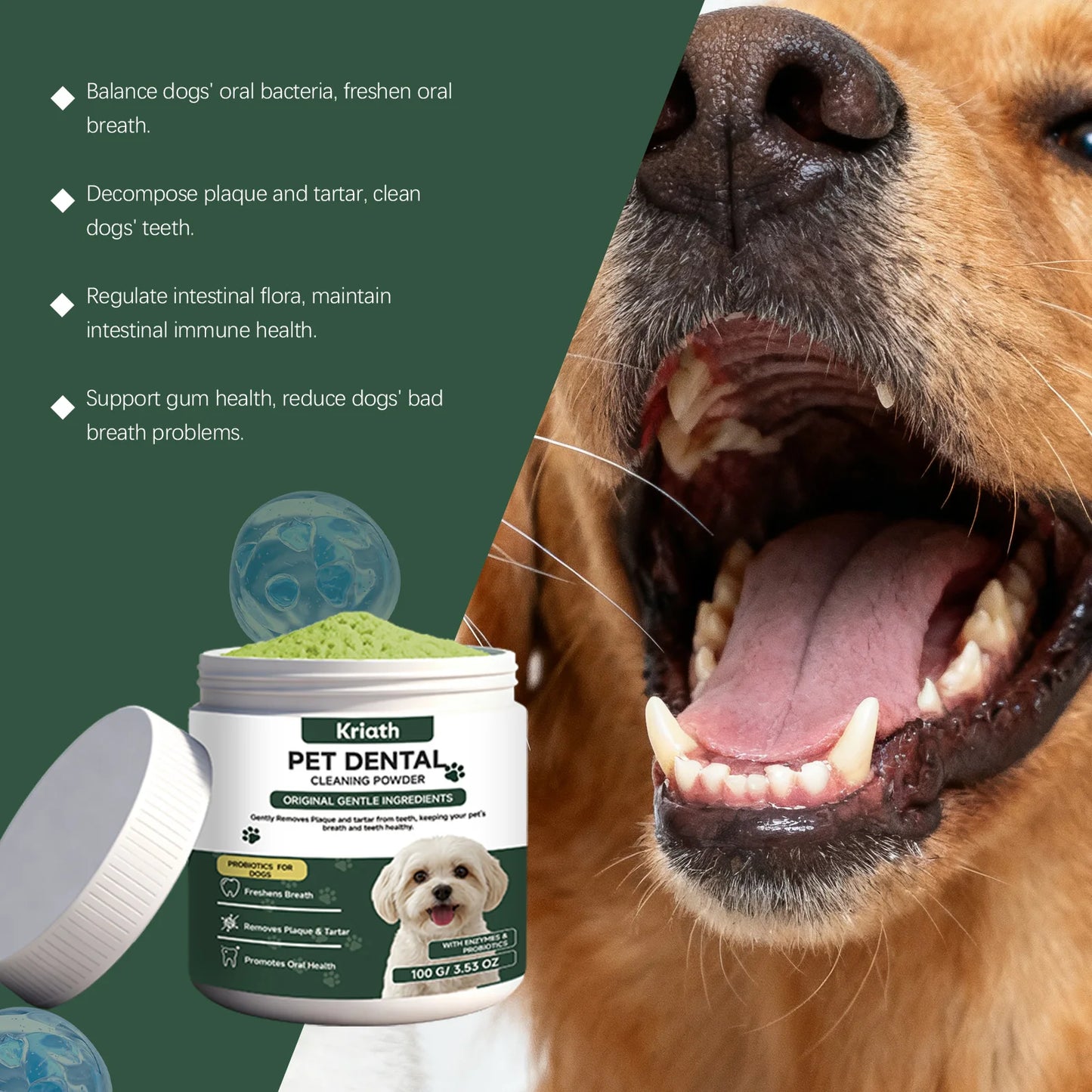 Dog Dental Care Powder Cat Breath Freshener Plaque Tartar Control Pet Oral Hygiene Natural Enzyme Teeth Cleaning Healthy Gums
