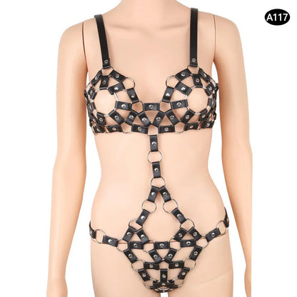 Bondage Harness Metal Leather Clothes Sexy Lingerie Bra Panty Adult Games Restraints Fetish Wear Erotic Costume BDSM Sex Toys