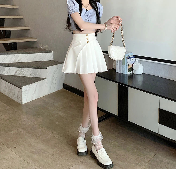 Black Pleat Skirts for Woman White High Waist Pleated Mini Clothes Short Kawaii Cute Women's Skirt Aesthetic Cheap Summer 2025 V