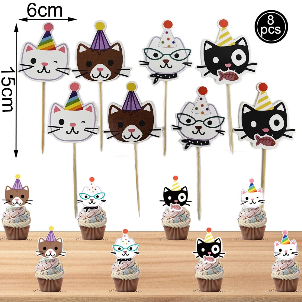 Cat Party Paper Plates Cups Napkins Party Supplies Cat Face Happy Birthday Banner Tablecloth for Cat Themed Birthday Party Decor
