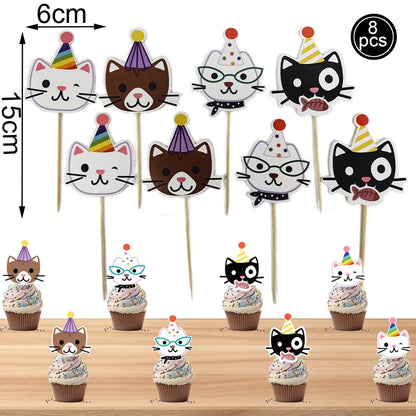 Cat Party Paper Plates Cups Napkins Party Supplies Cat Face Happy Birthday Banner Tablecloth for Cat Themed Birthday Party Decor
