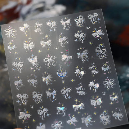 Black White Bow Tie Mini Bowknot Line Rhinestones Gold Silver Laser 5D Self Adhesive Nail Art Decoration Sticker Manicure Decals