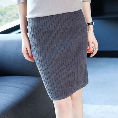 Autumn Women High Waist Bodycon Skirt 2026 New Solid Color Elastic Knitted Mini Skirts Sexy Slim Fit Office Lady Pencil Skirts