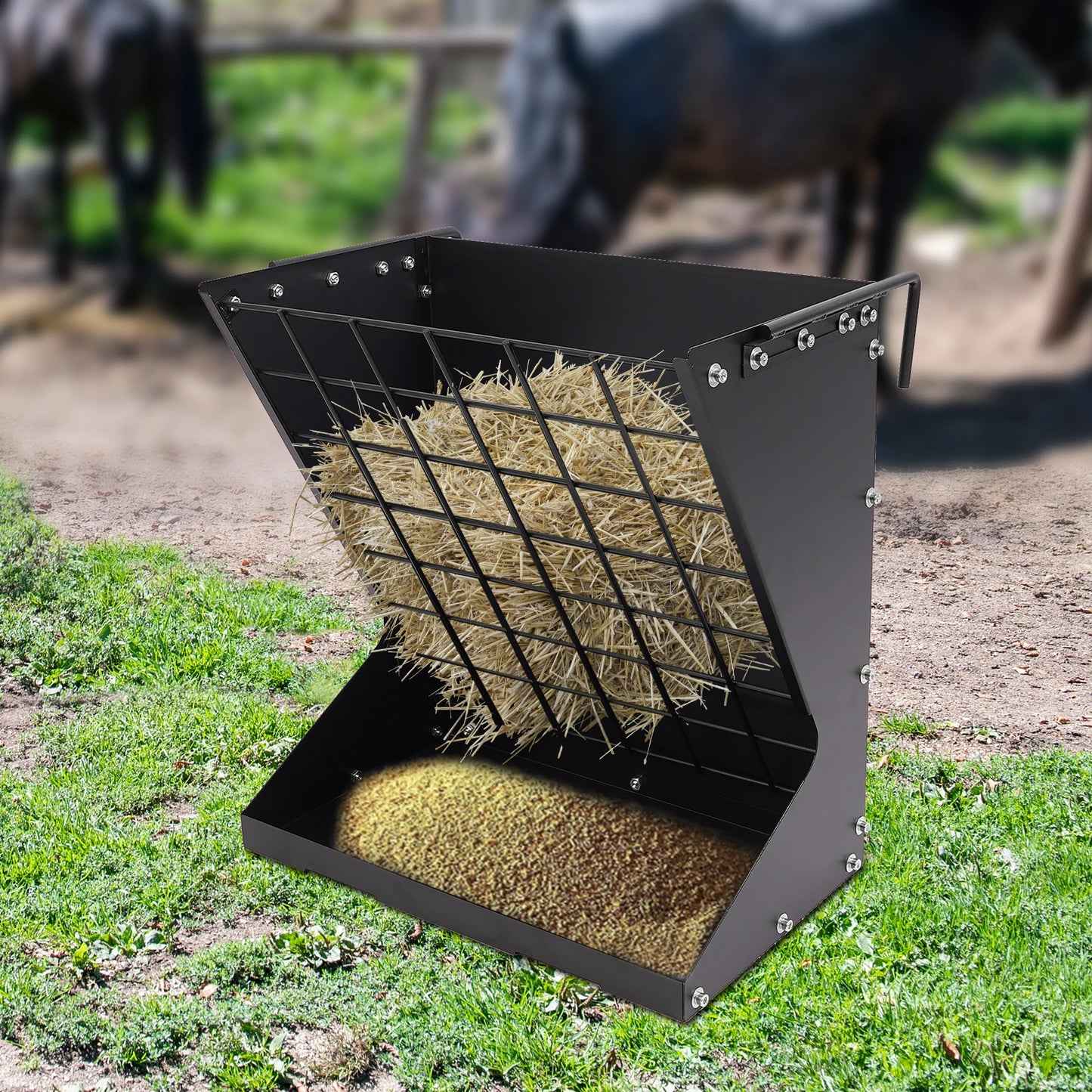 Heavy Duty Metal Country Manufacturing Wall Mount Combo Horse Feeder Goat Sheep Hay Rack Livestock Feeder Distance Adjustable
