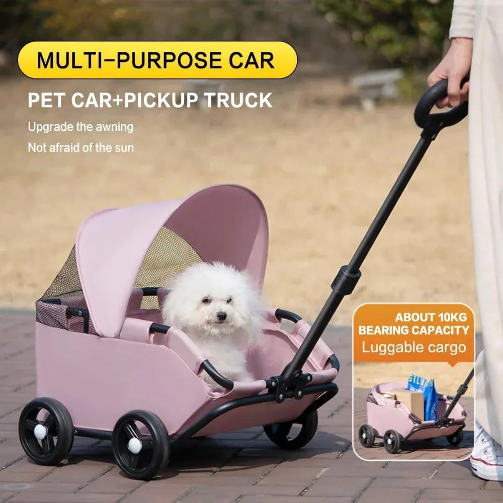 Foldable Dog Stroller 4 Wheel Pet Cart With Sun Cover For Travel Shopping Walking Playing For Small Dogs Cats Puppy Kittens