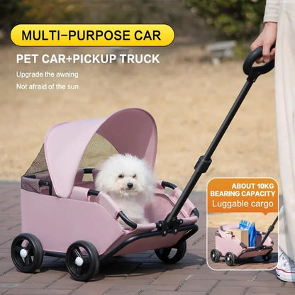 Foldable Dog Stroller 4 Wheel Pet Cart With Sun Cover For Travel Shopping Walking Playing For Small Dogs Cats Puppy Kittens