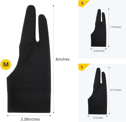 2-Finger Anti Touch Gloves for iPad/Drawing Tablet - Digital Art Glove w/Smooth Nylon Fiber | Prevent Smudges on Screen & Paper