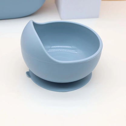 7pcs baby silicone tableware set, bib, dining plate, bowl with suction cup, 2-in-1 water cup, snack cup, wooden spoon and fork