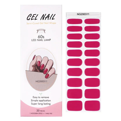 16/18/20Tips Semi-Cured Gel Nail Strips Adhesive Full Cover Stickers for Nails UV Lamp Need Press On Nails Fashion Manicure