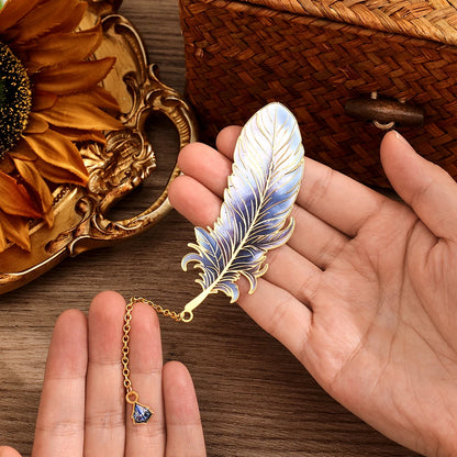 1 pc Metal Bookmarks with Chain Pendant Colorful Feather Design Unique Gifts for Book Lovers Writers Students Teachers Holiday