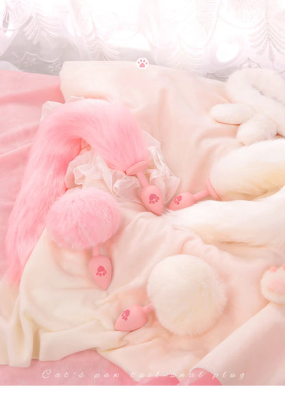 BLACKWOLF Cute Pink Silicone Anal Plug Soft Long Tail Butt Plug Adult Games Anal Beads Erotic Cosplay Sex Toys For Women