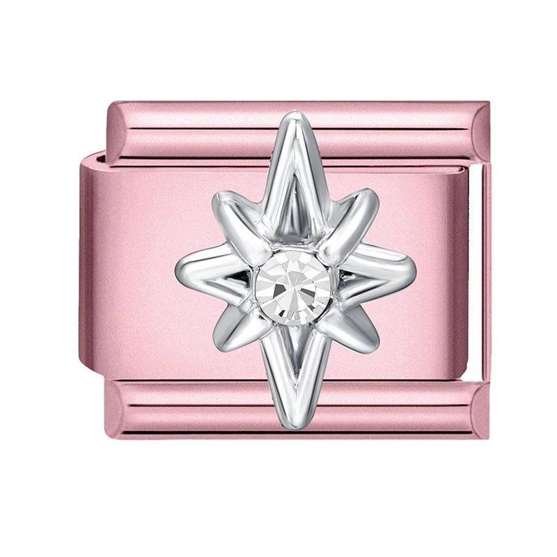 Pink Color Y2K Butterfly Star Bow Rabbit Heart Pendant Italian Charm Links Fit 9mm Stainless Steel Bracelet DIY Making Gifts