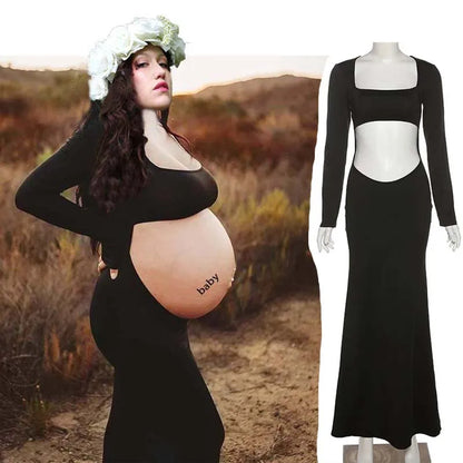 Sexy Deep V-neck Tulle Maternity Dresses Lace Hollow Horn Long-sleeved Feather Trailing Dress Photo Photography Props Vestidos
