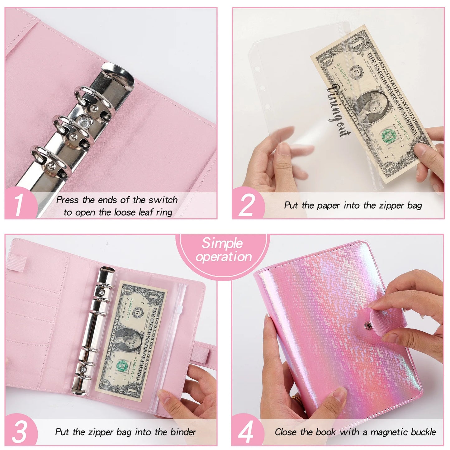 NEW A6 Money Budget Planner Binder With Zipper Envelopes, Cash Envelopes For Budgeting, Money Organizer For A6 Cash Budget Binde