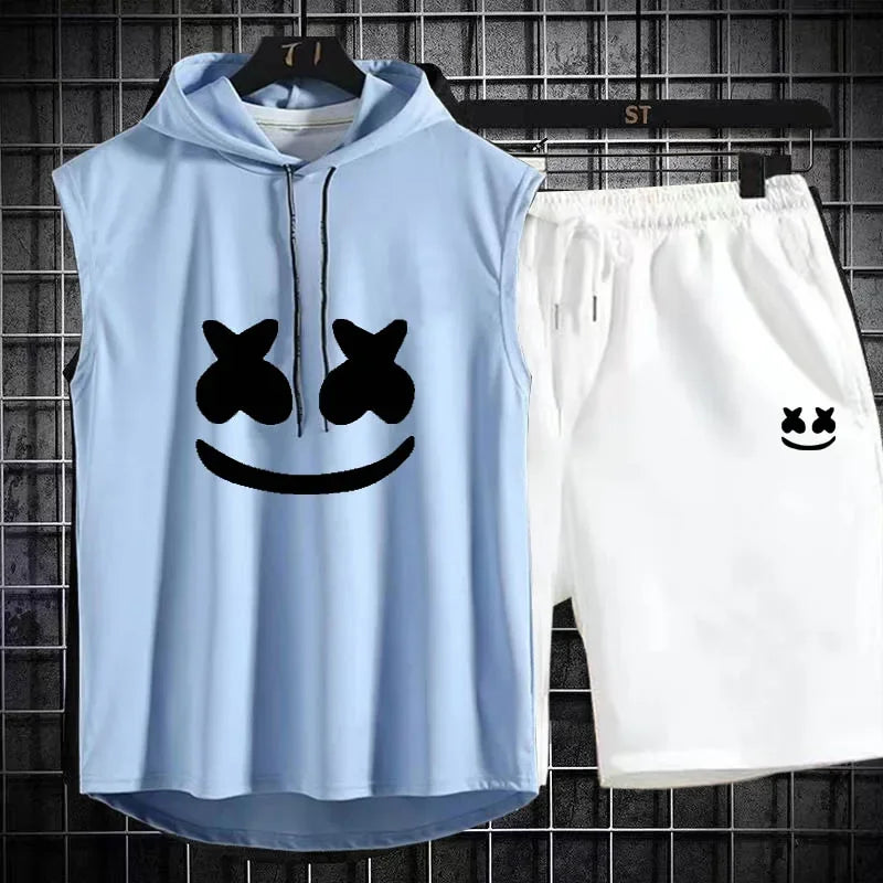 Brand Summer Men's Two Piece Set CasualT-Shirt and Shorts Set Mens Sports Suit Fashion Short Sleeve Tracksuit Hooded T-shirt