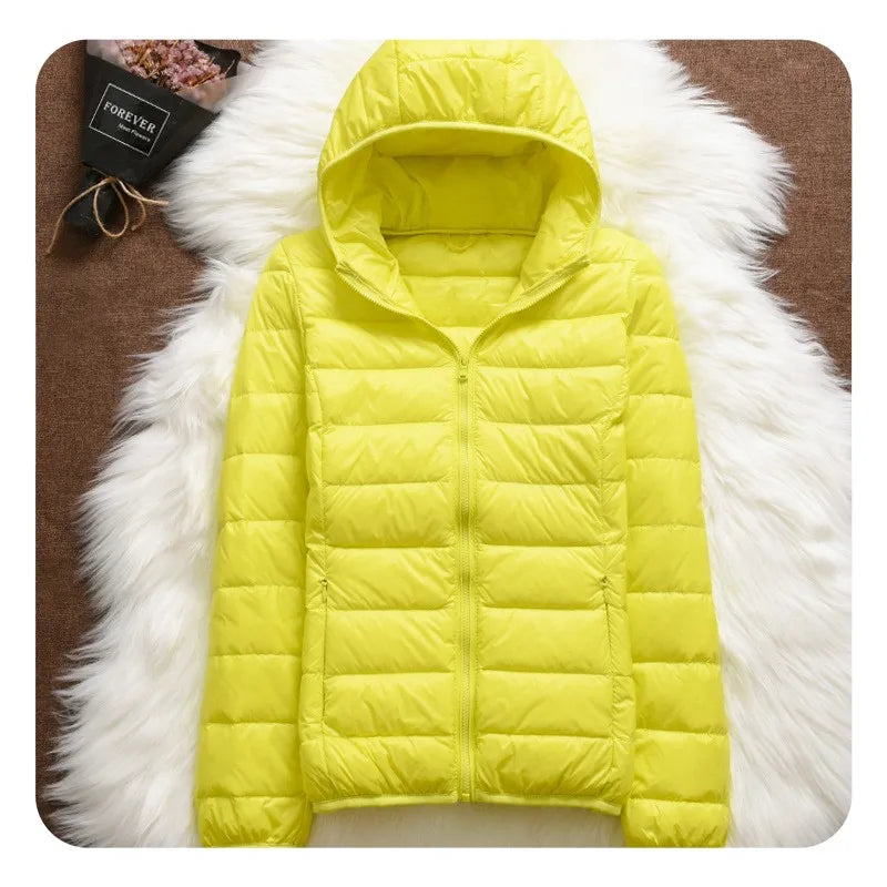15 Colors Women Hooded Puffer Jackets 2023 New Spring Winter 90% White Duck Down Female Coats Ultralight Packable Casual Parkas