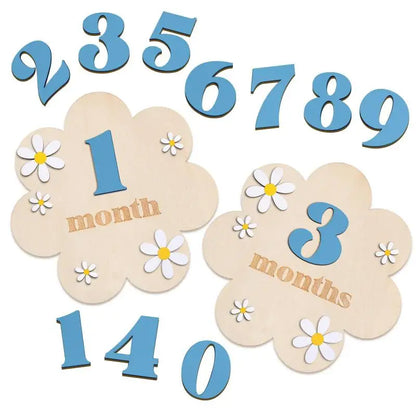 HUA HUA Wooden Baby Monthly Milestone Cards Flowers Double Sides Number Month Girls Boys Newborn Photography Props Accessories
