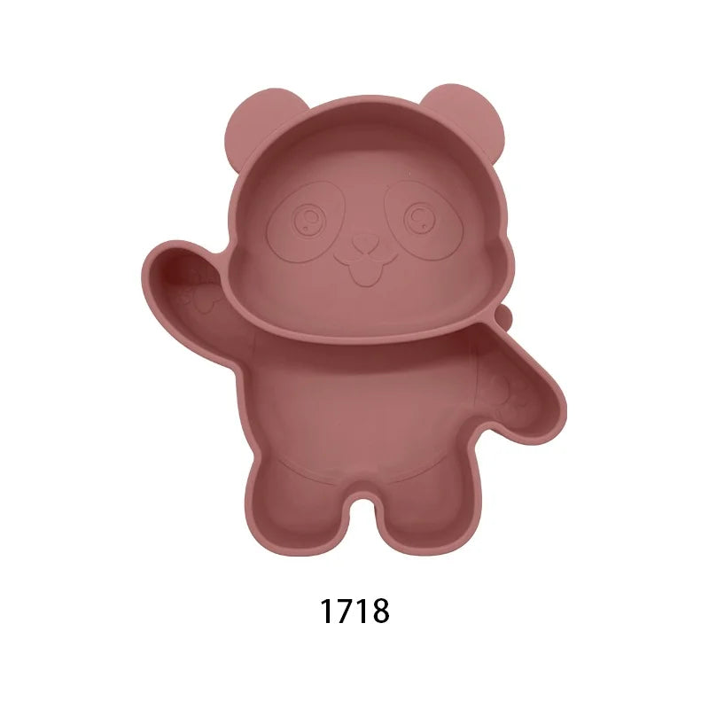 Baby Silicone Suction Cup Bowl Cute Bear Design Macaron Color 100% Food Grade Silicone BPA Free Double plate design for meals