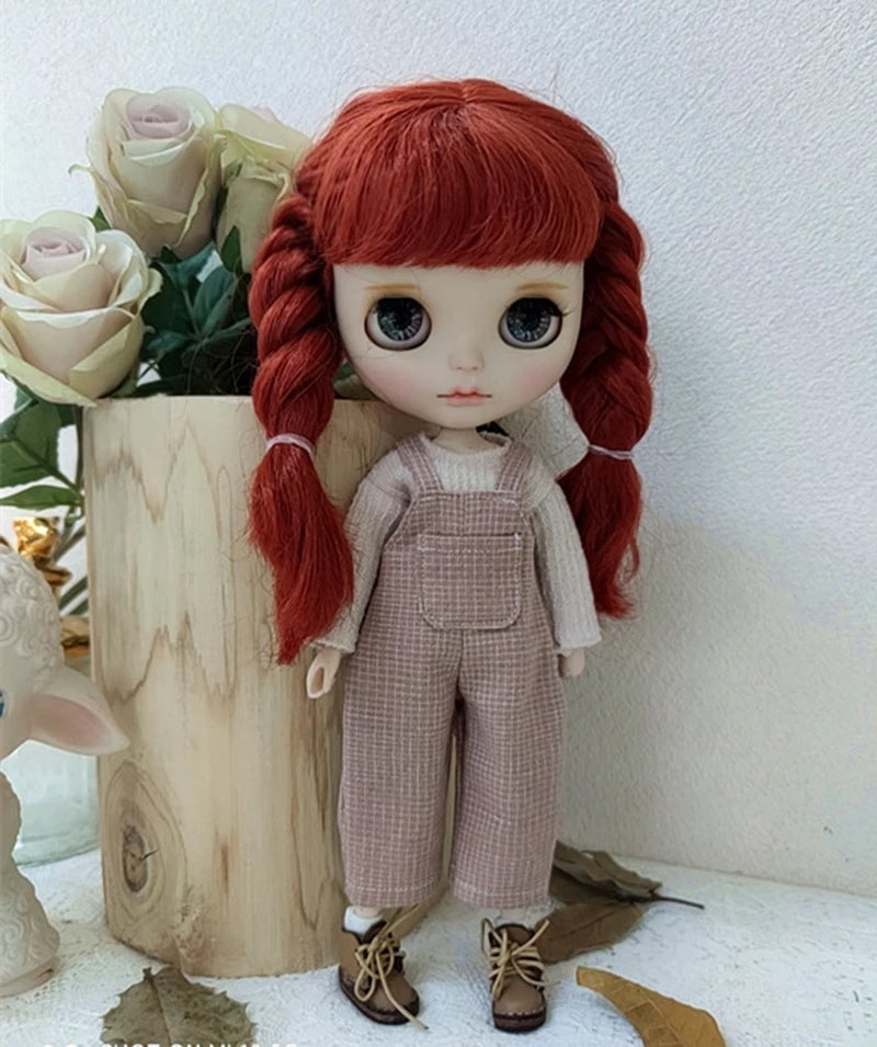 Casual Blyth Doll Clothes Rompers Plaid Pants Long Sleeve Top Suit Doll Trousers for Ymy Licca Azones Ob24 Ob27 Doll Accessories