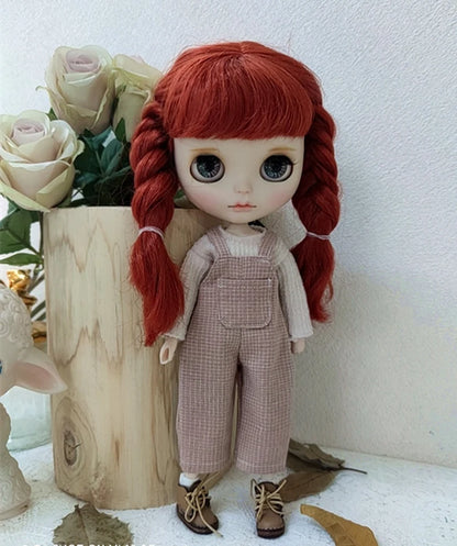 Casual Blyth Doll Clothes Rompers Plaid Pants Long Sleeve Top Suit Doll Trousers for Ymy Licca Azones Ob24 Ob27 Doll Accessories