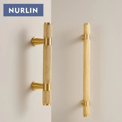 Nurlin Brass Diamond Cut Cross Knurl Pattern Cabinet Knob Pull T Bar Lengthened 38cm 15 Inch Cloakroom Door Drawer Handle
