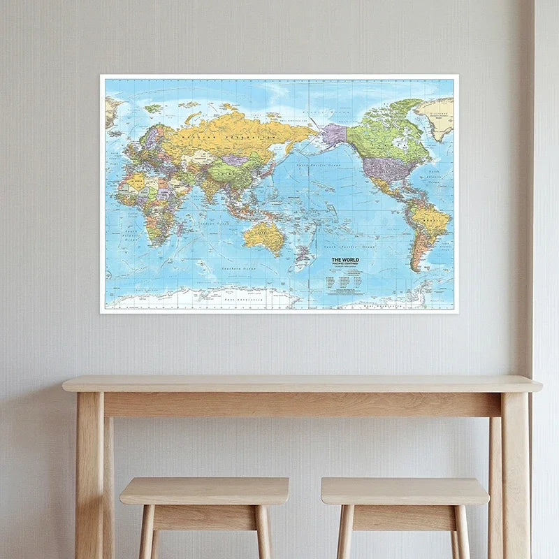 World Map 2012 Fabric Large Poster Print Wall Hanging Art  Background Chart Decor Travel Supplies in English Multi Size