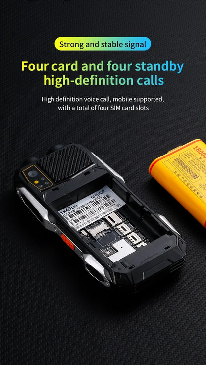 YEEMI Q9 GSM 2G&4G Network Mobile Phone 2G 4SIM 4G 2SIM Cards Rugged Bar Cellphone 3.5“ HD Display Big Battery Loud Sound Phone