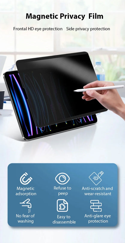 Privacy Screen Protector for 2024 iPad Air Pro 11 13 Magnetic Anti-peep Anti-Glare Film for Mini 6 Air 2/3/4/5 10th 10.5 12.9''